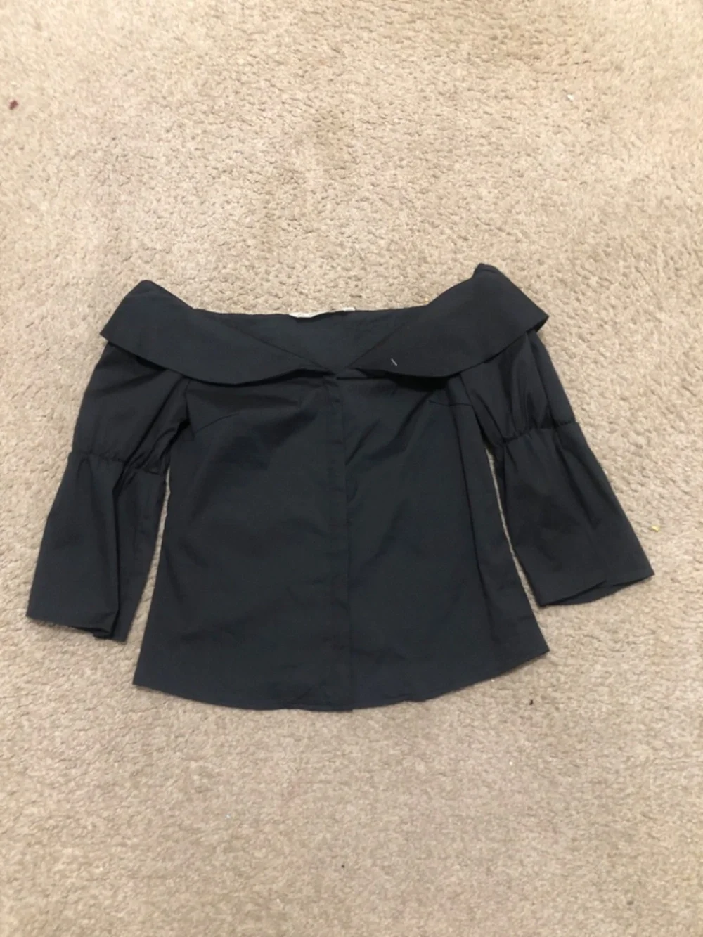ZARA Off the Shoulder Poplin Black Blouse Size Small - Picture 2 of 5